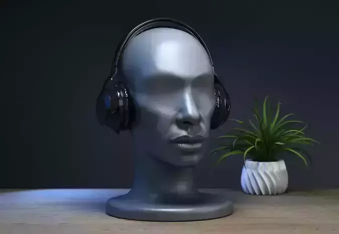 mdoern human head Headphone Stand  Cyborg Headset Stand 3D print model