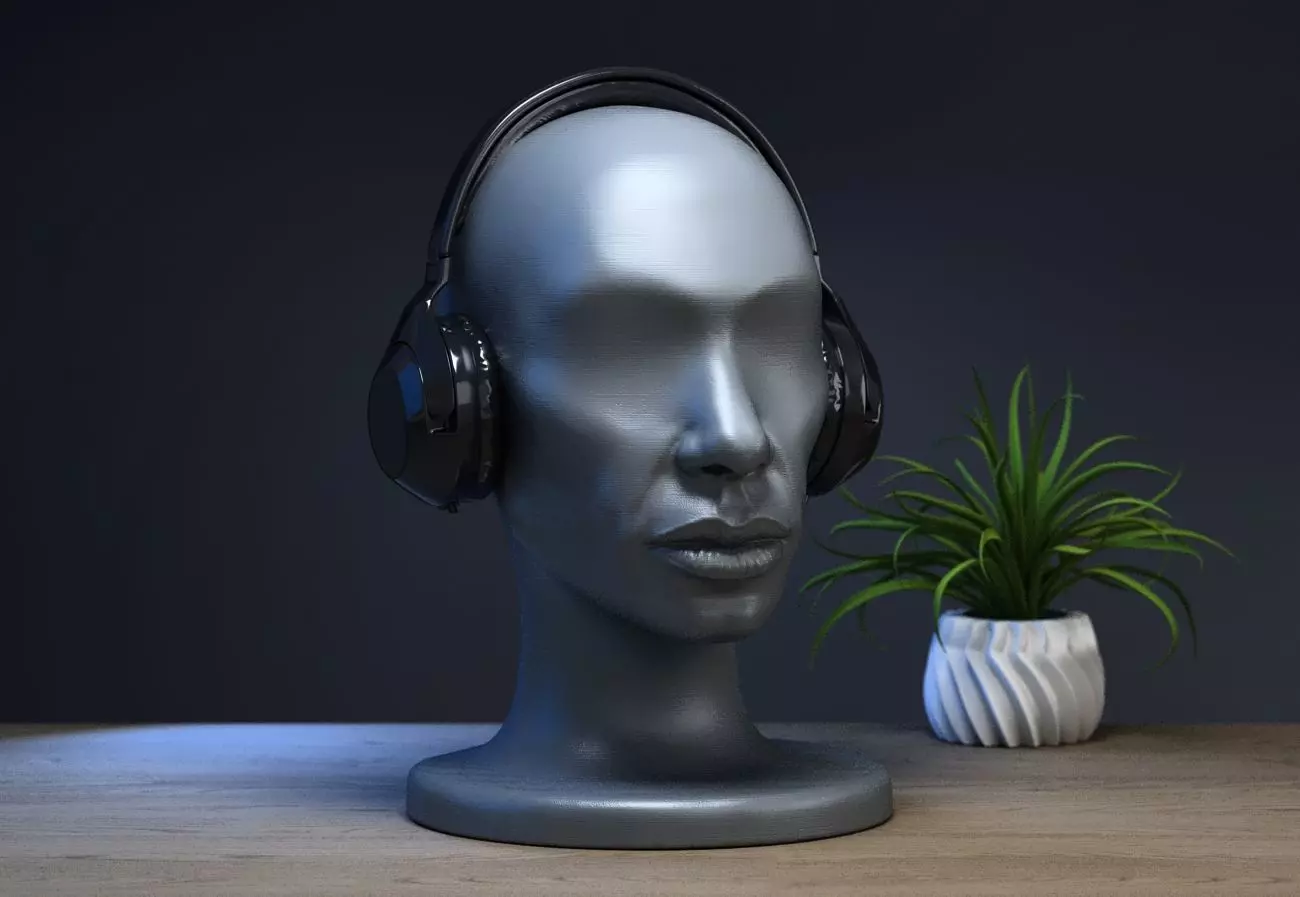 mdoern human head Headphone Stand  Cyborg Headset Stand 3D print model_0