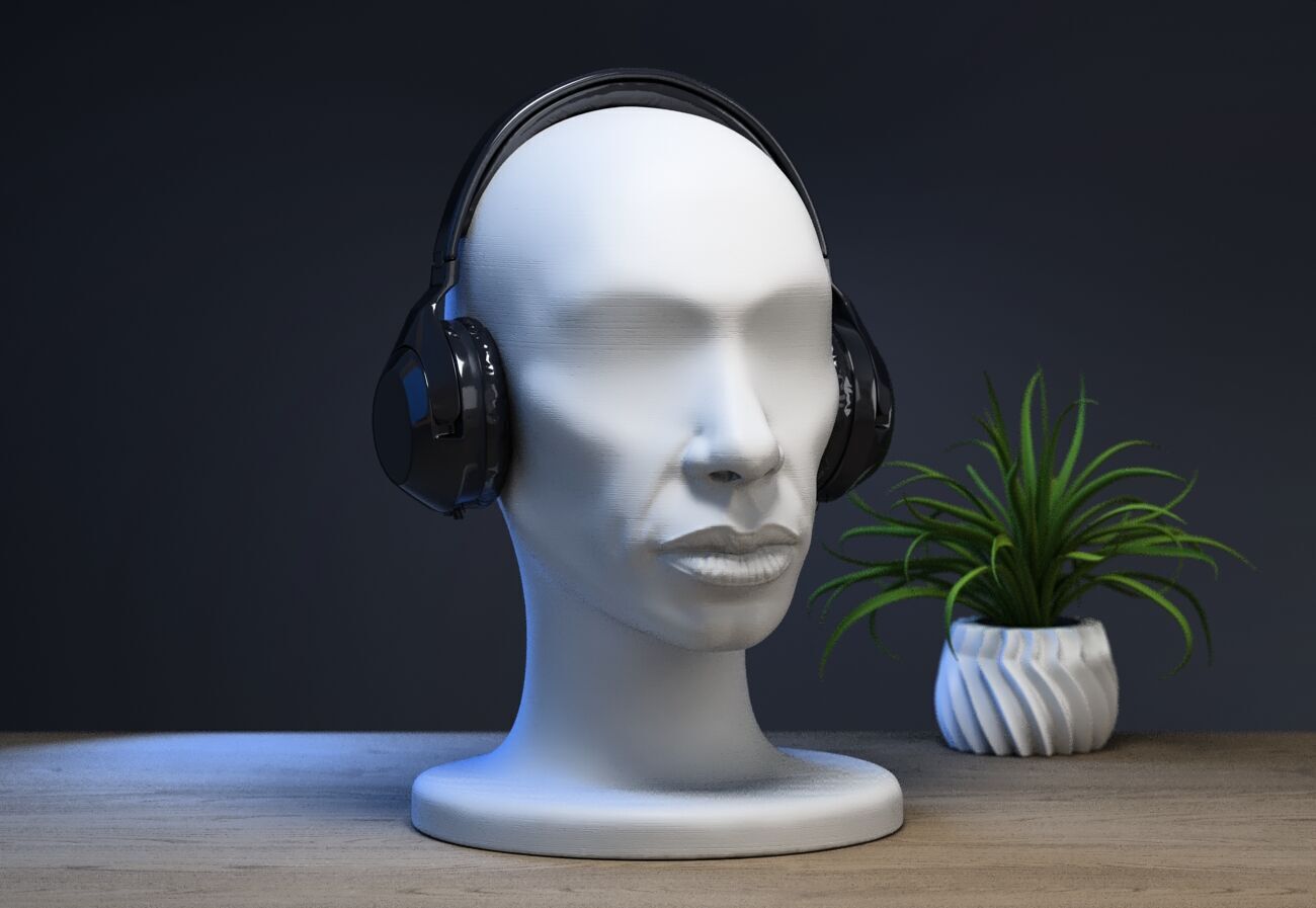 mdoern human head Headphone Stand  Cyborg Headset Stand 3D print model_1