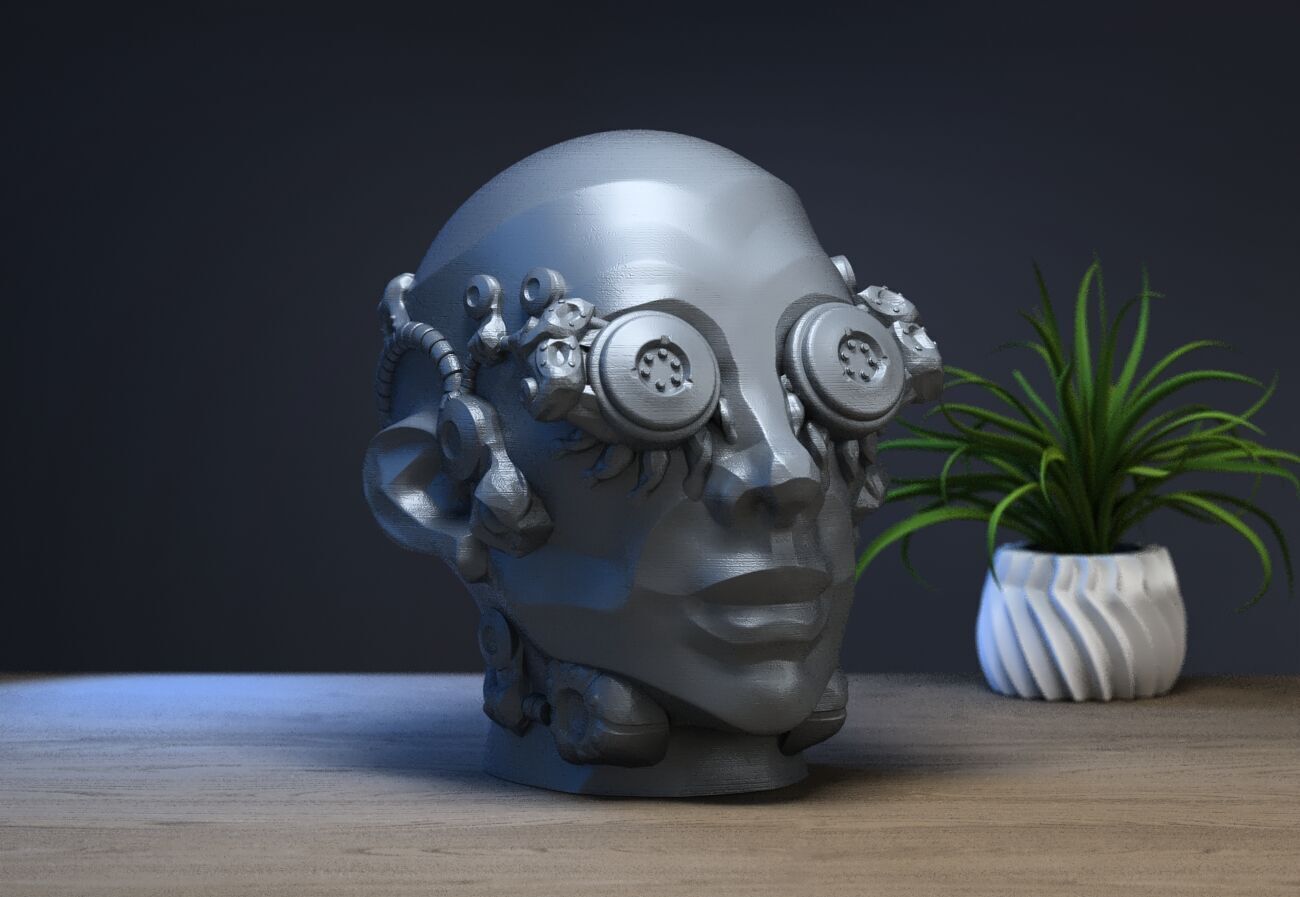 Robot human head Headphone Stand  Cyborg Headset Stand  3D print model_2