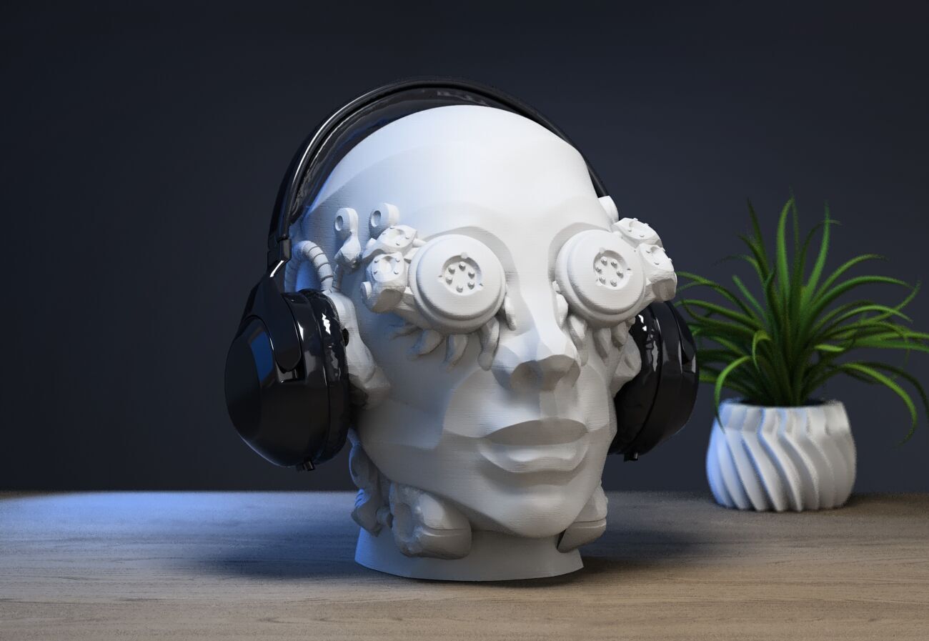 Robot human head Headphone Stand  Cyborg Headset Stand  3D print model_1