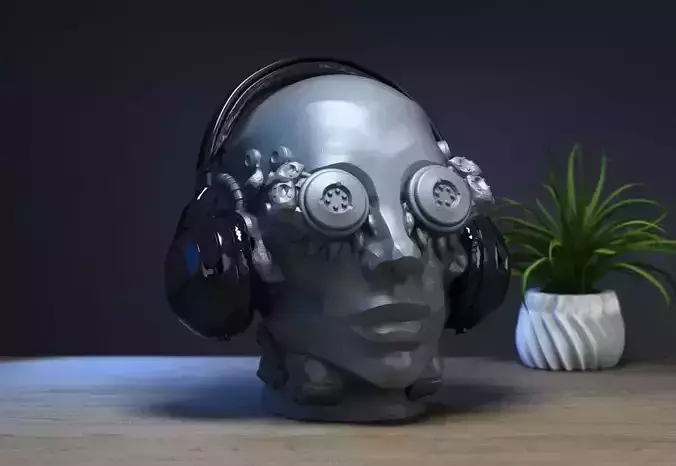 Robot human head Headphone Stand  Cyborg Headset Stand  3D print model