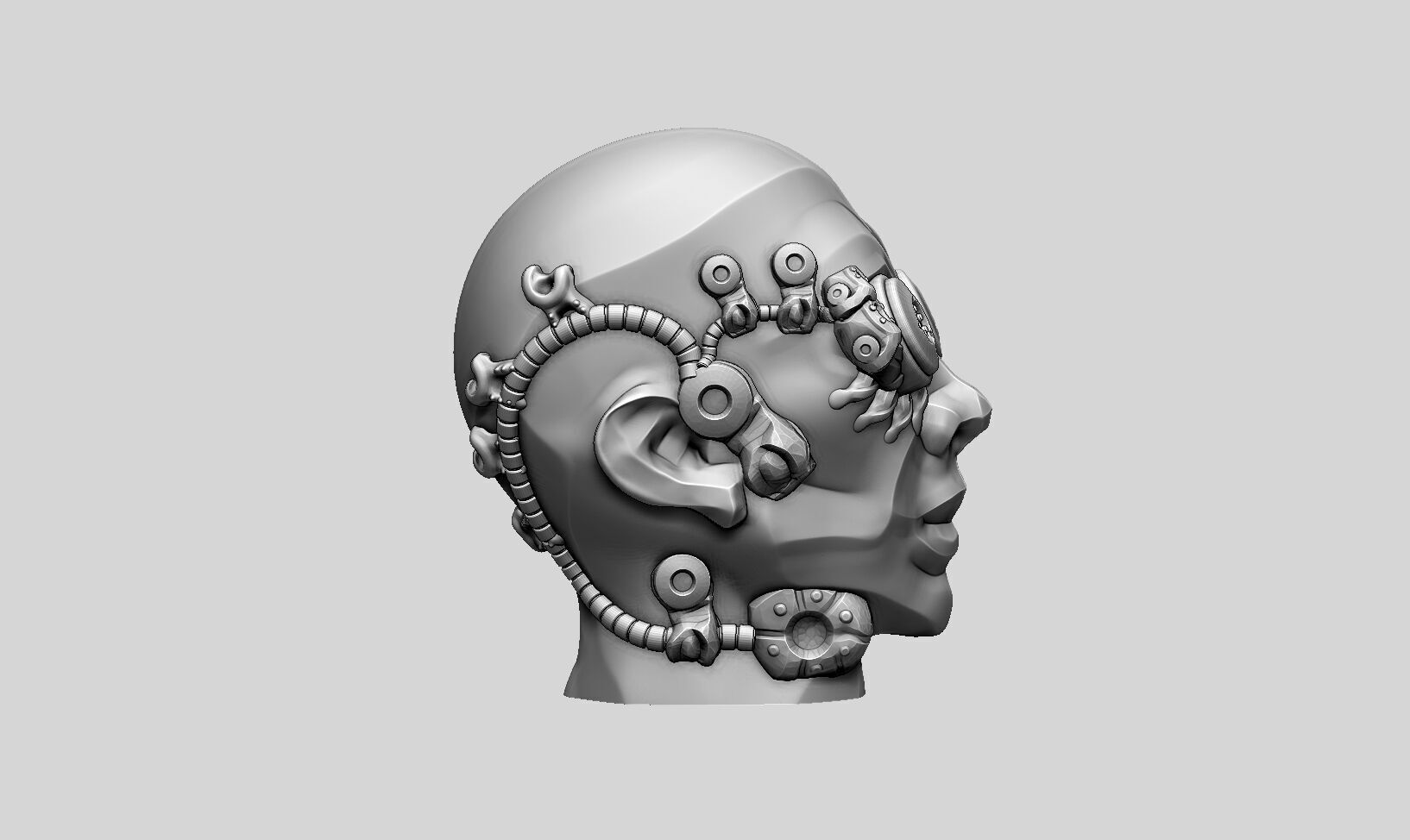 Robot human head Headphone Stand  Cyborg Headset Stand  3D print model_5