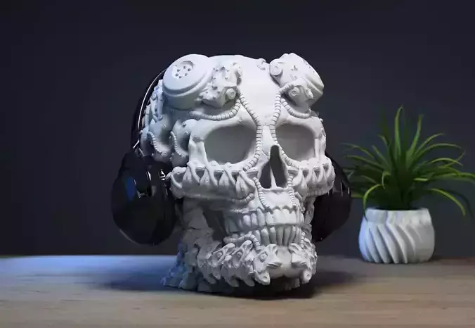 Robot Skull Headphone Stand  Cyborg Headset Stand  3D print model