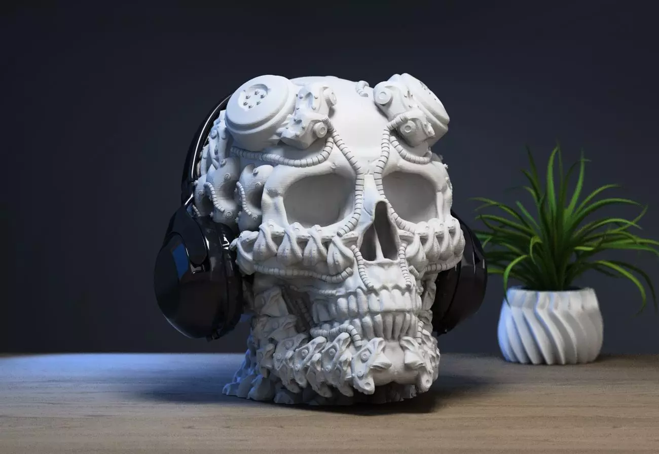 Robot Skull Headphone Stand  Cyborg Headset Stand  3D print model_0