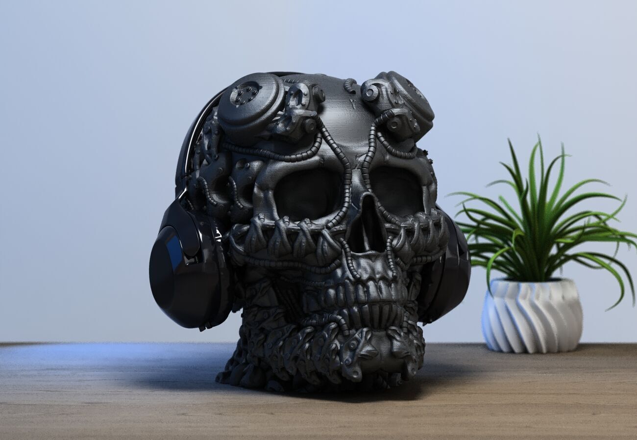 Robot Skull Headphone Stand  Cyborg Headset Stand  3D print model_1