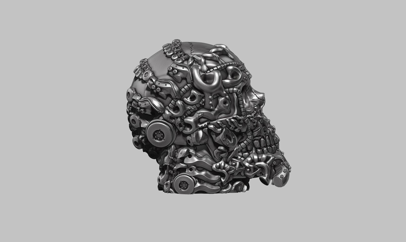 Robot Skull Headphone Stand  Cyborg Headset Stand  3D print model_4