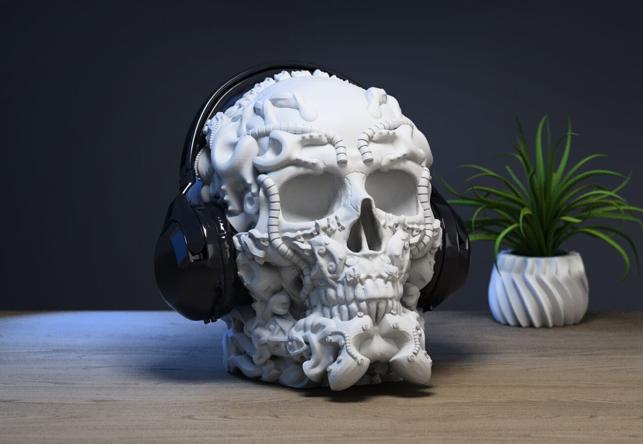 Robot Skull Headphone Stand  Cyborg Headset Stand  3D print model_1