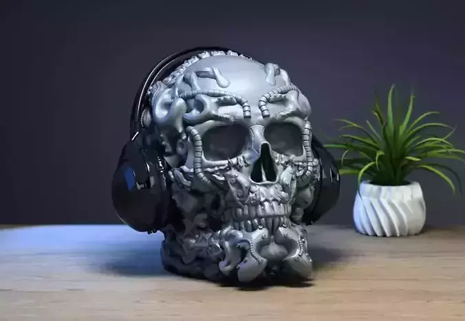 Robot Skull Headphone Stand  Cyborg Headset Stand  3D print model