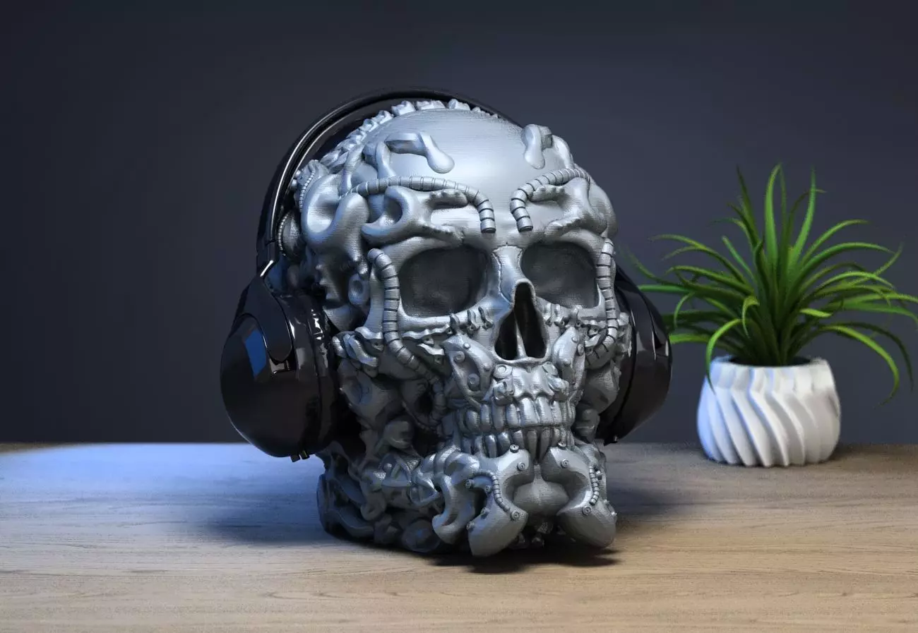 Robot Skull Headphone Stand  Cyborg Headset Stand  3D print model_0