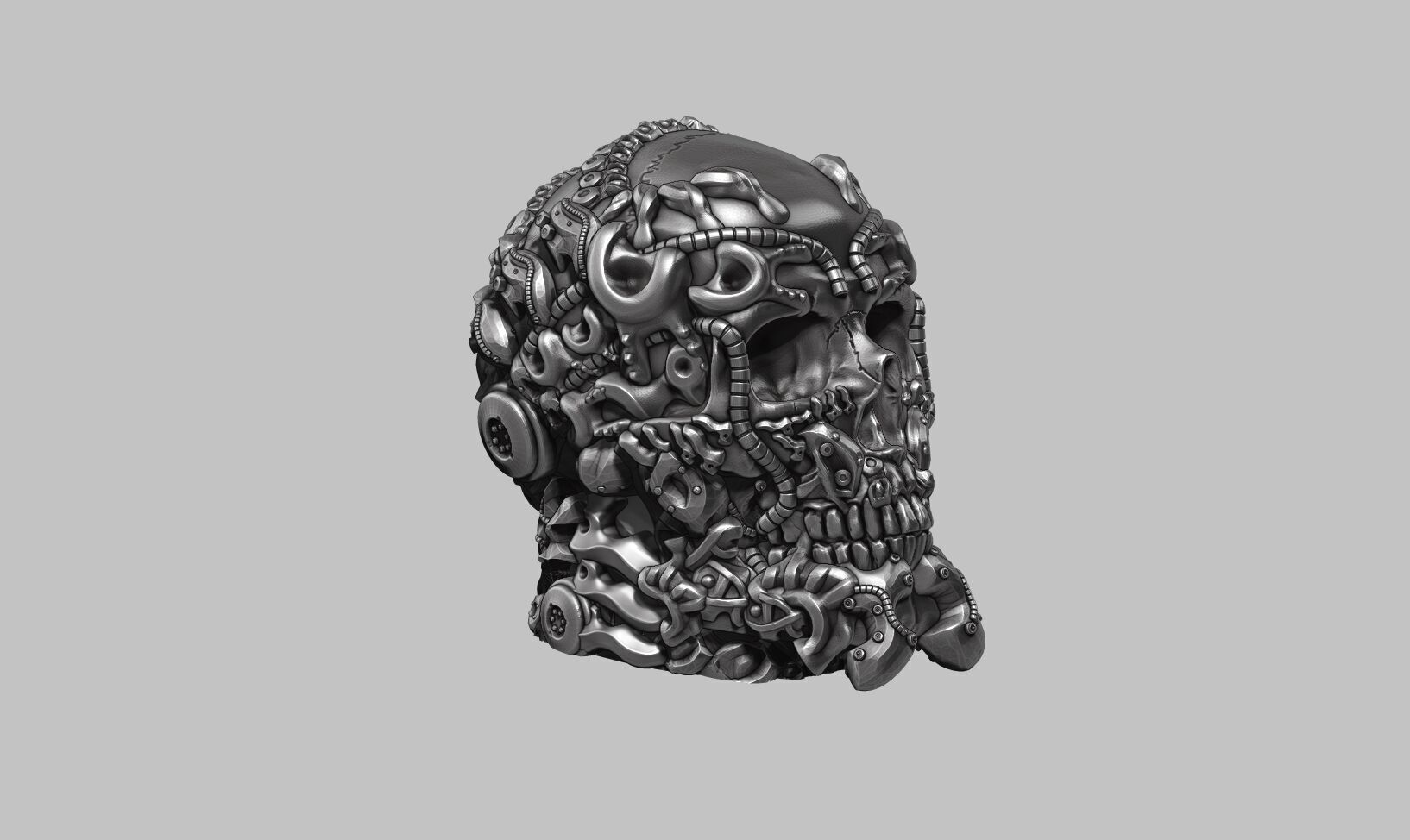Robot Skull Headphone Stand  Cyborg Headset Stand  3D print model_3