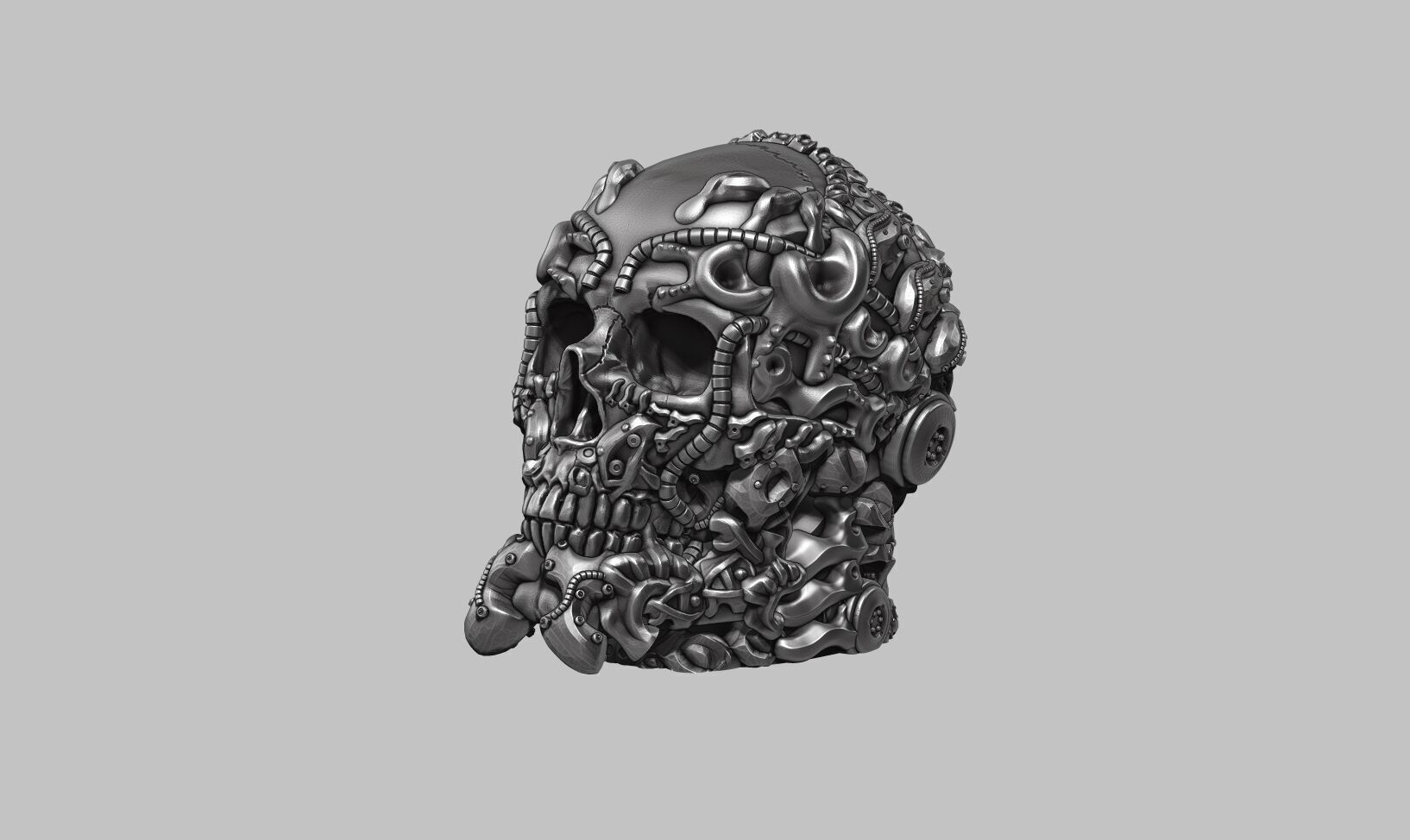 Robot Skull Headphone Stand  Cyborg Headset Stand  3D print model_6