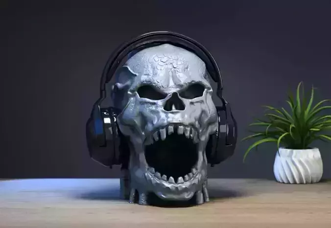 Robot Skull Headphone Stand  Cyborg Headset Stand 3D print model