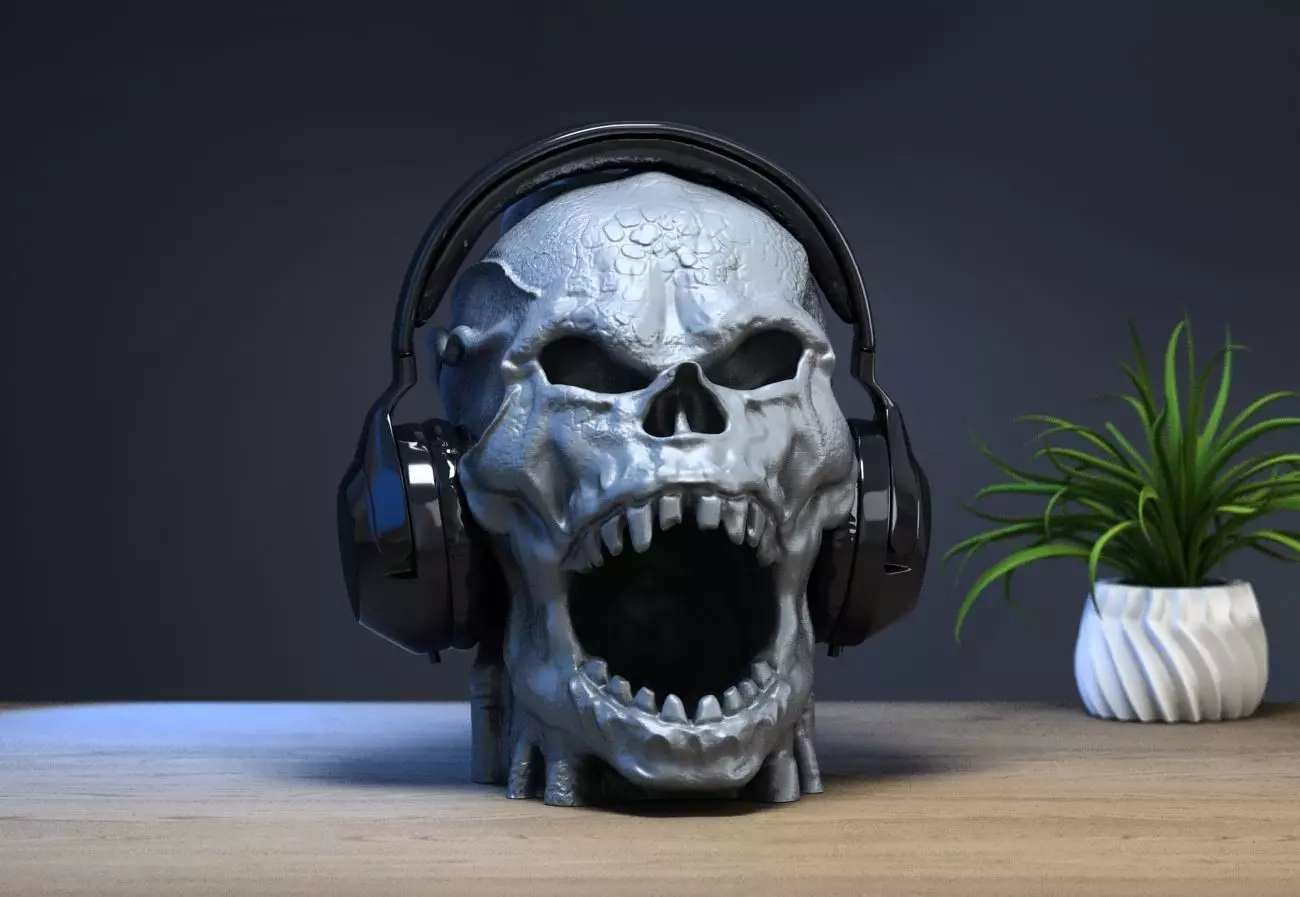 Robot Skull Headphone Stand  Cyborg Headset Stand 3D print model_0