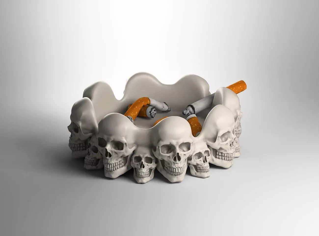 skull ashtray biomechanical skull ashtray robot ashtray 3D print model_0