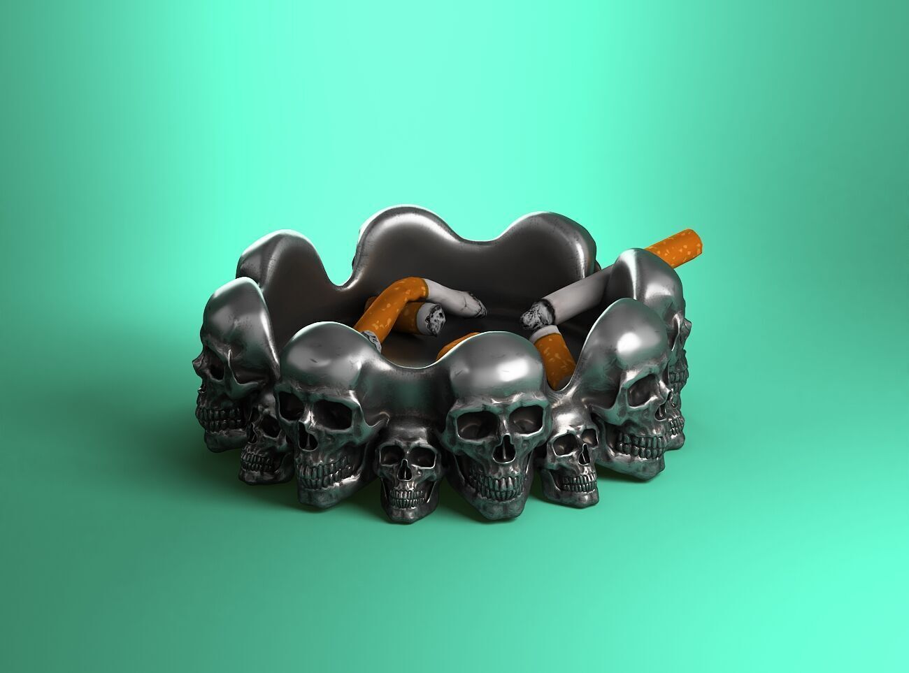 skull ashtray biomechanical skull ashtray robot ashtray 3D print model_2