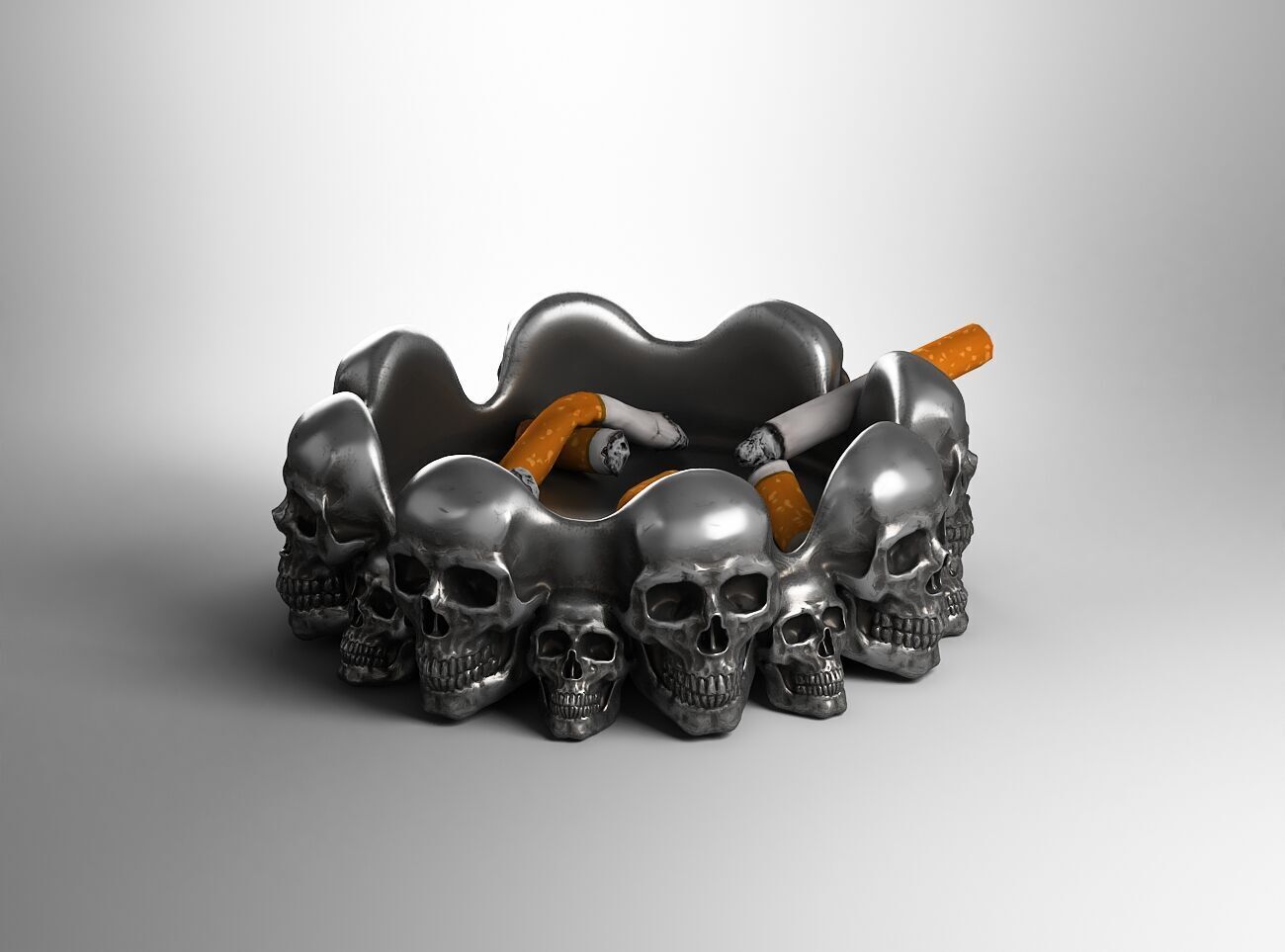 skull ashtray biomechanical skull ashtray robot ashtray 3D print model_1