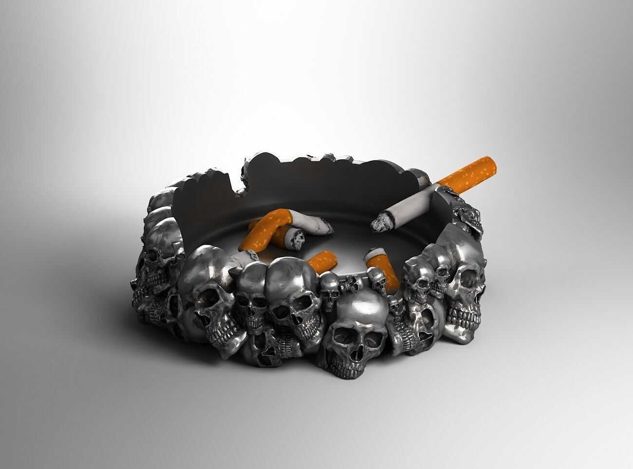 skull ashtray biomechanical skull ashtray robot ashtray  3D print model_1