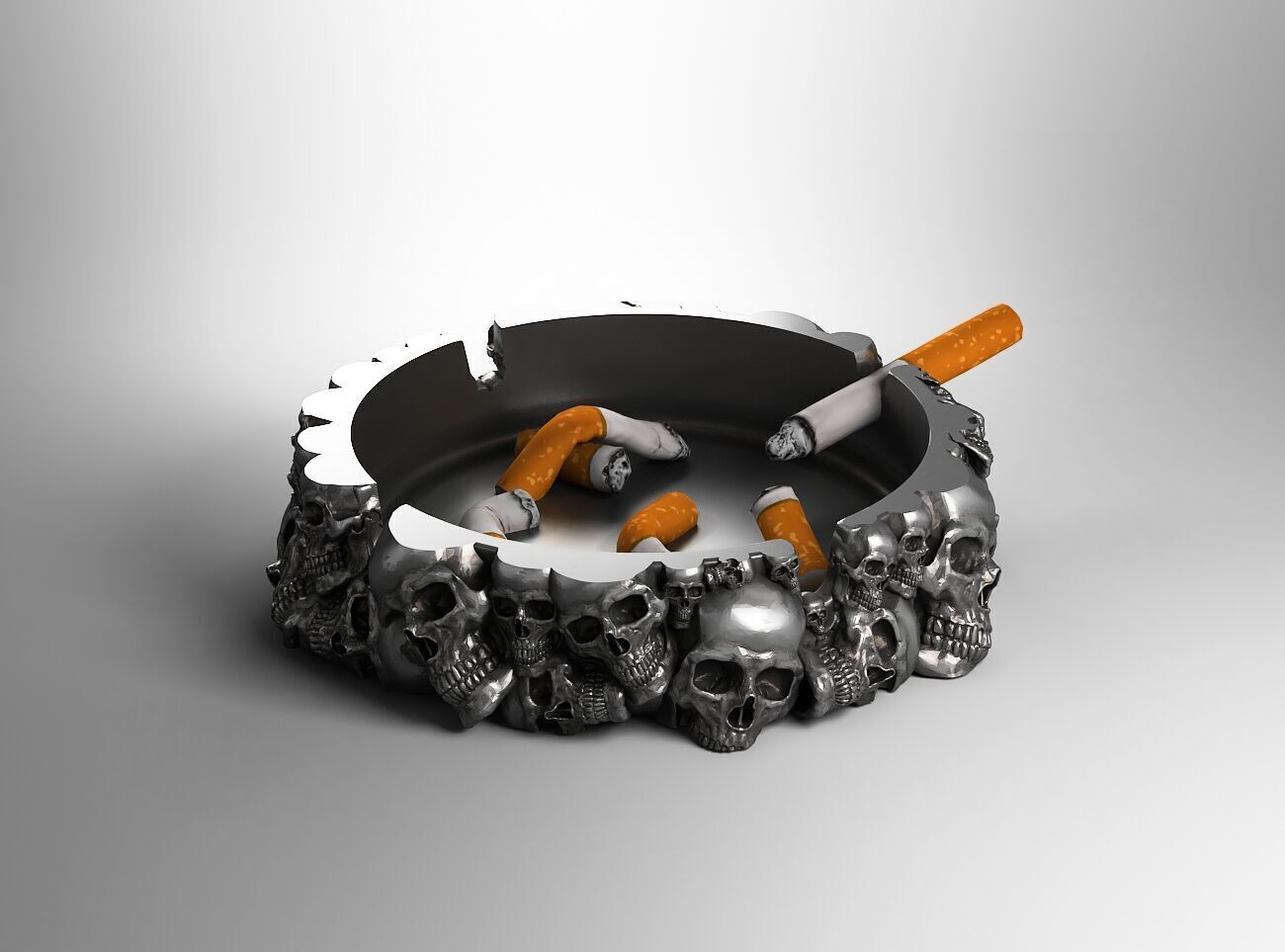 skull ashtray biomechanical skull ashtray robot ashtray  3D print model_1