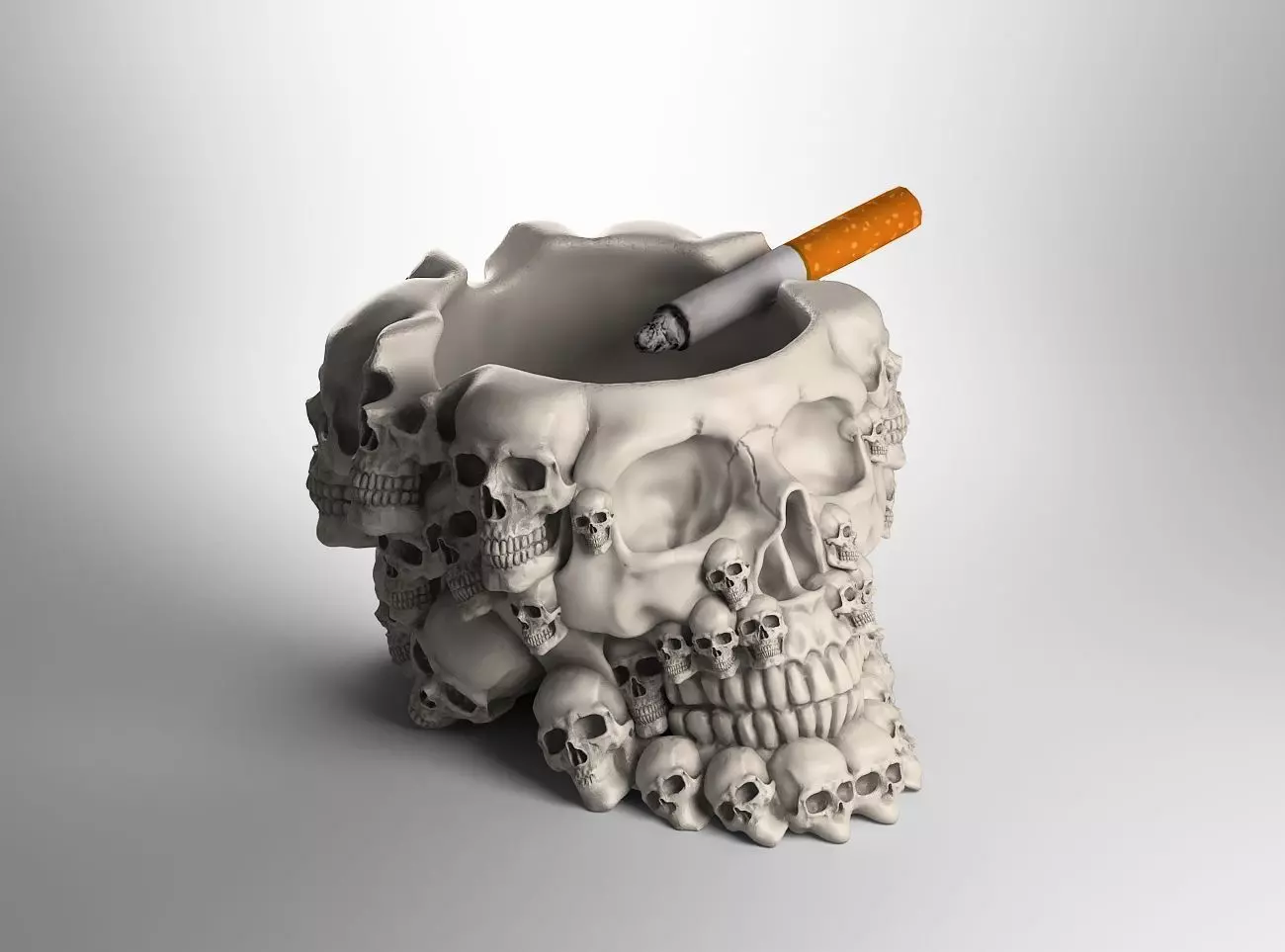 skull ashtray biomechanical skull ashtray robot ashtray  3D print model_0