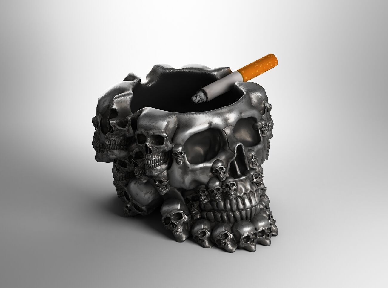 skull ashtray biomechanical skull ashtray robot ashtray  3D print model_1