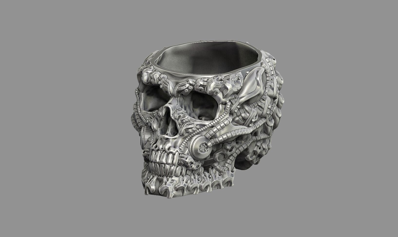 robot skull pen holder stuff holder  3D print model_6