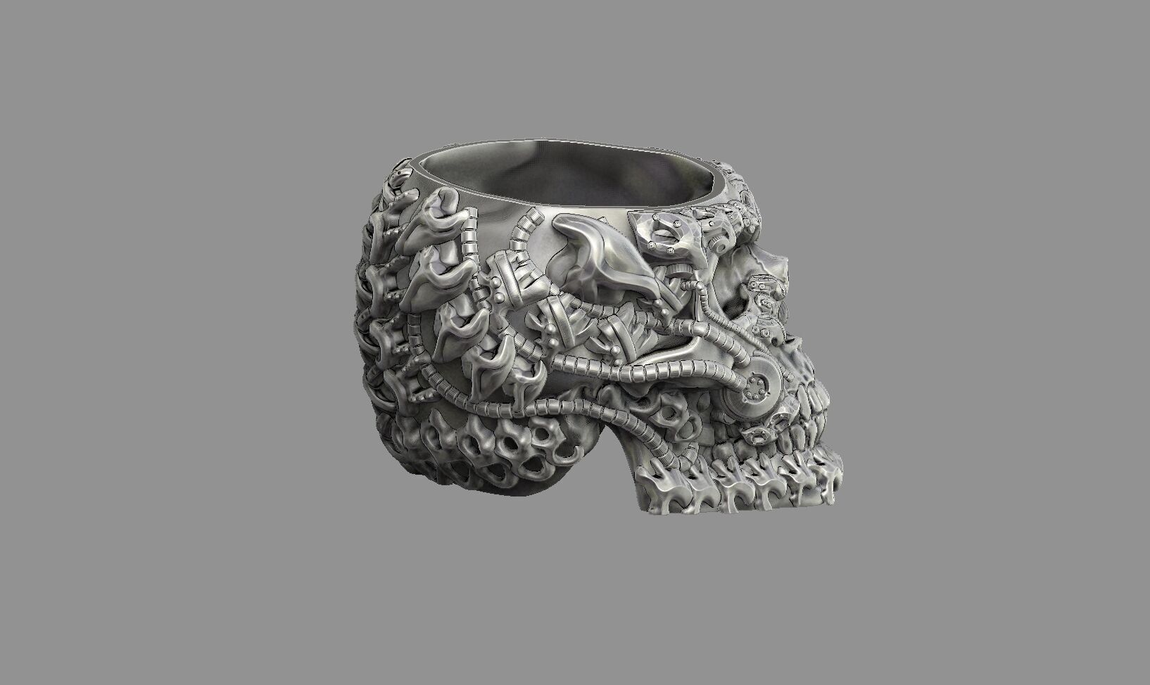 robot skull pen holder stuff holder  3D print model_3