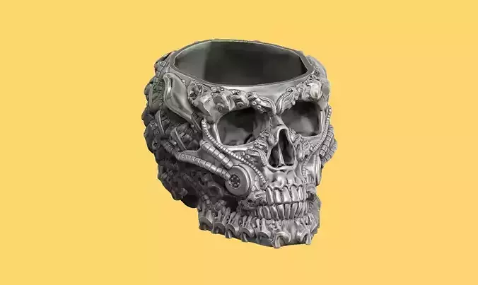robot skull pen holder stuff holder  3D print model