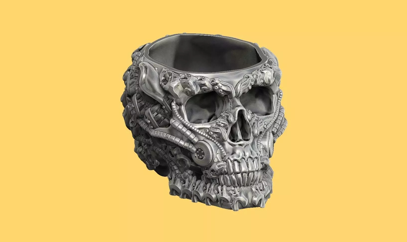 robot skull pen holder stuff holder  3D print model_0