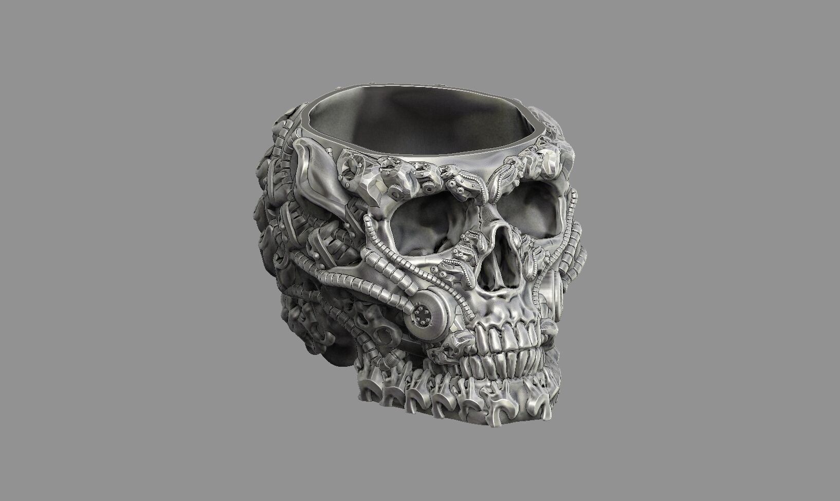 robot skull pen holder stuff holder  3D print model_1