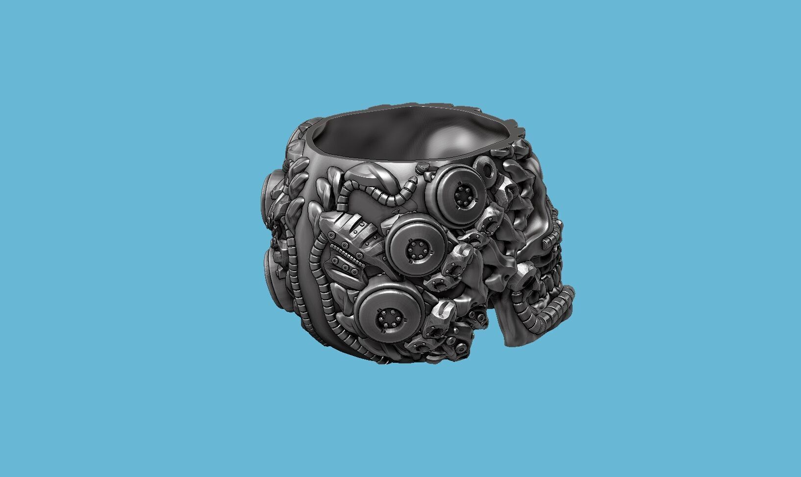 robot skull pen holder stuff holder  3D print model_4