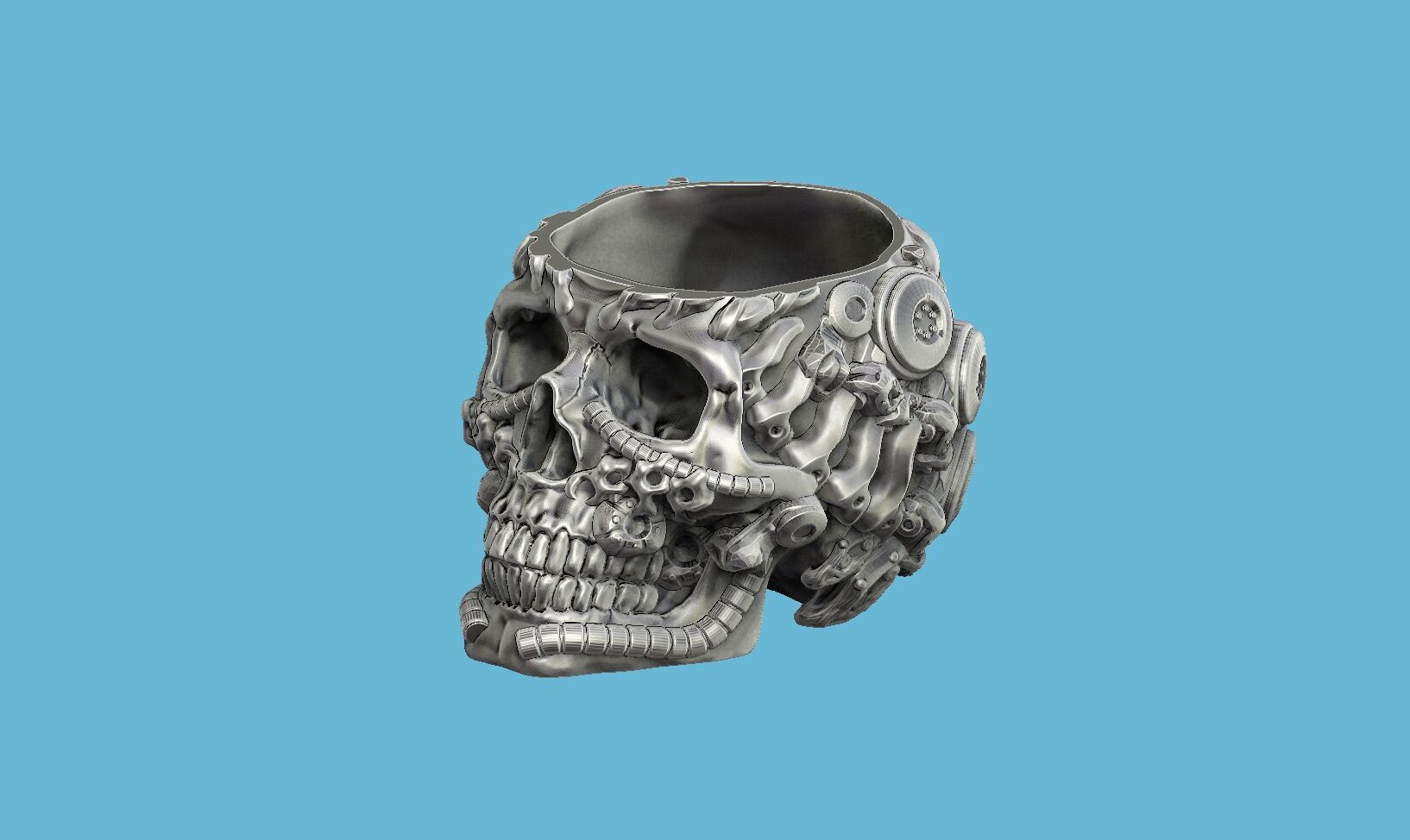 robot skull pen holder stuff holder  3D print model_9