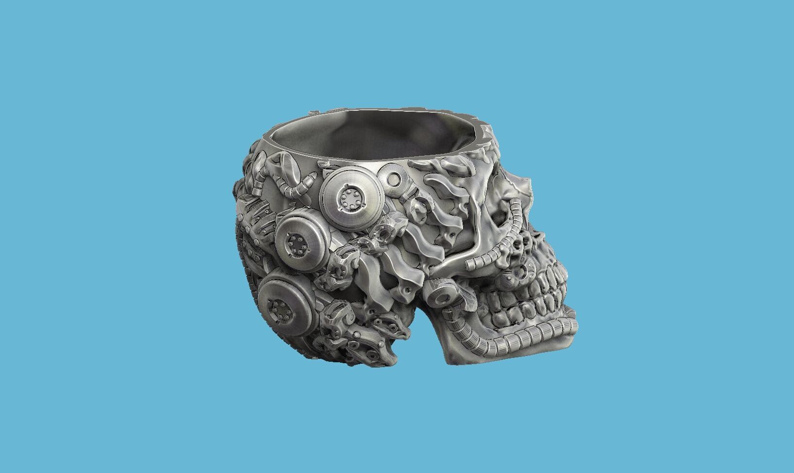 robot skull pen holder stuff holder  3D print model_8