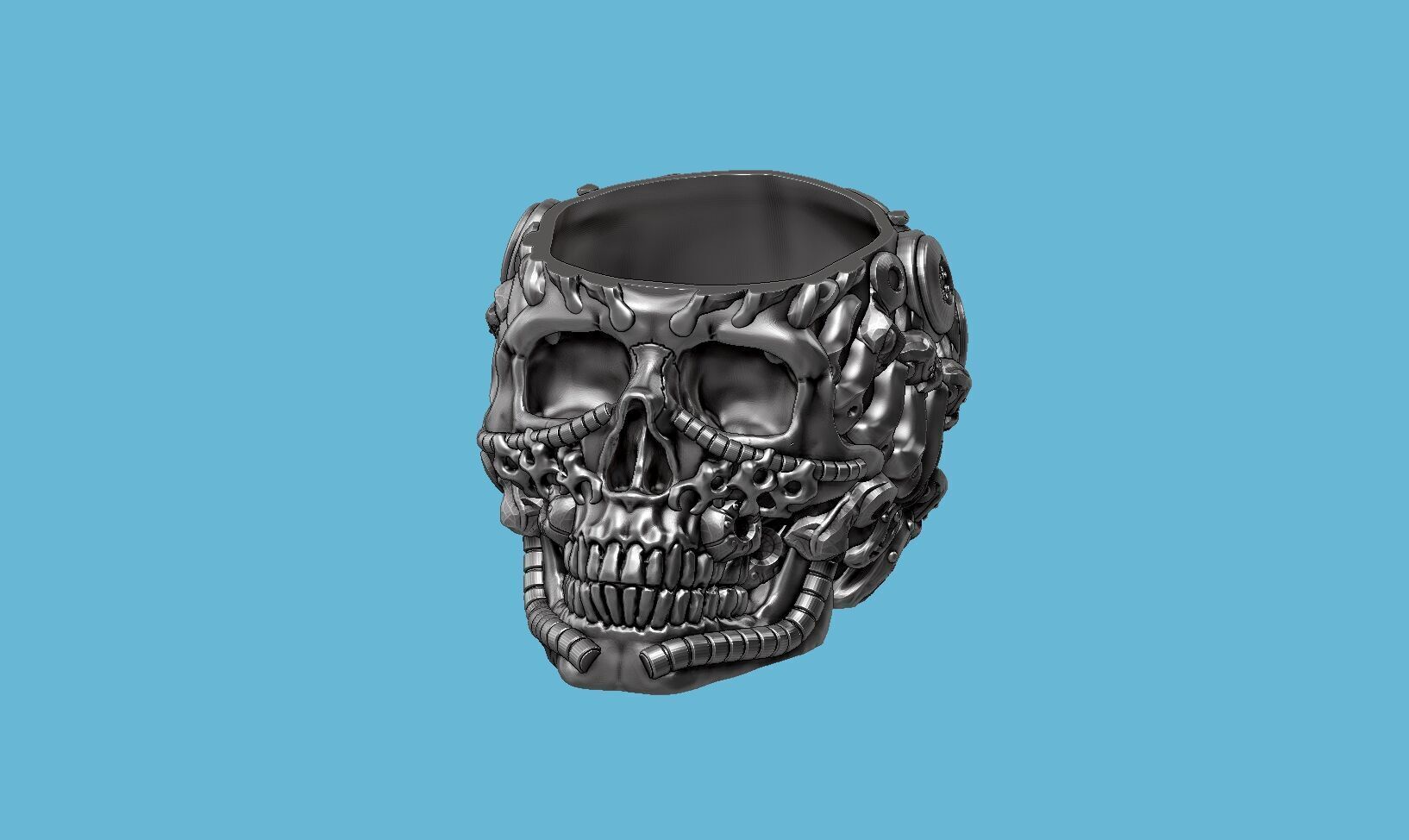 robot skull pen holder stuff holder  3D print model_6