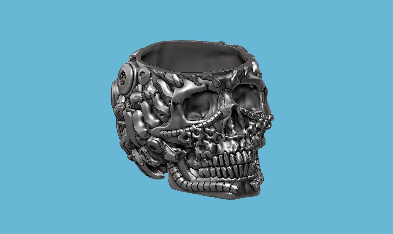robot skull pen holder stuff holder  3D print model_1