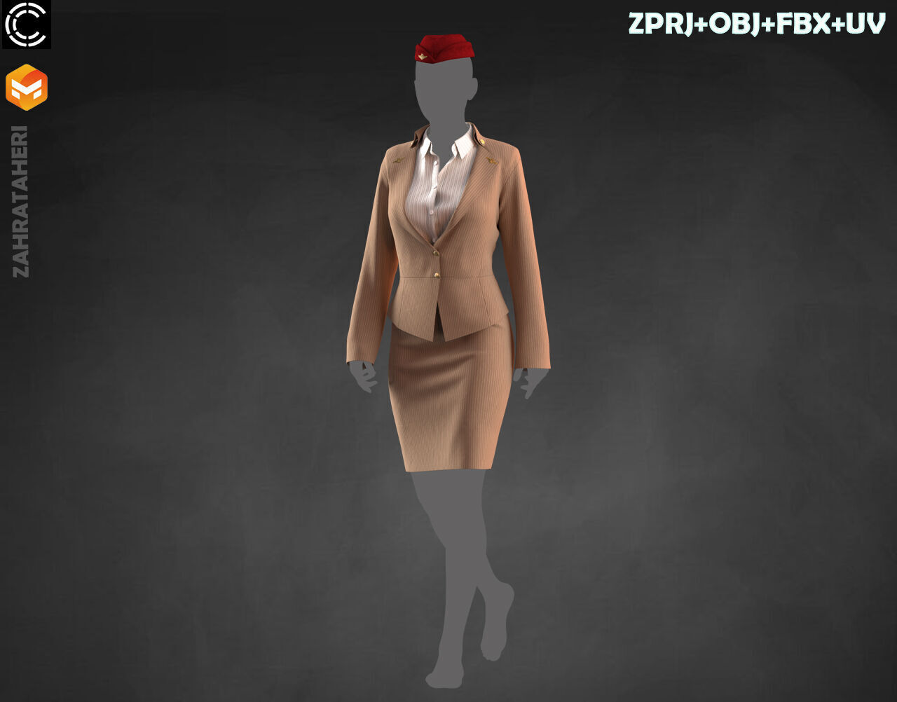 4 AIRLINE HOSTESS UNIFORM 3D model_4