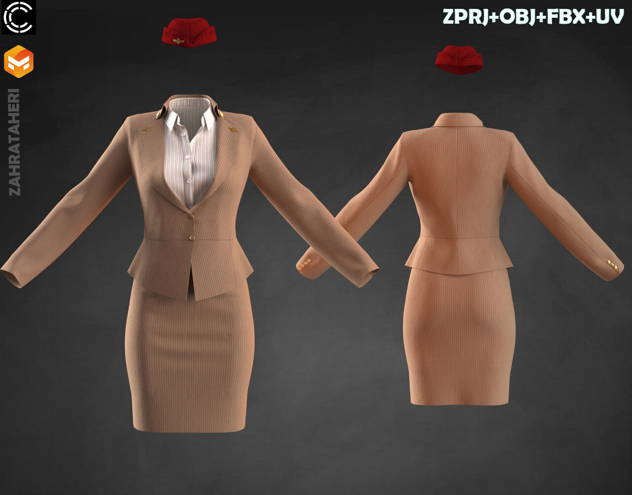 4 AIRLINE HOSTESS UNIFORM 3D model_9