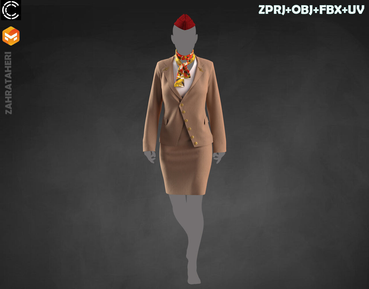 4 AIRLINE HOSTESS UNIFORM 3D model_23