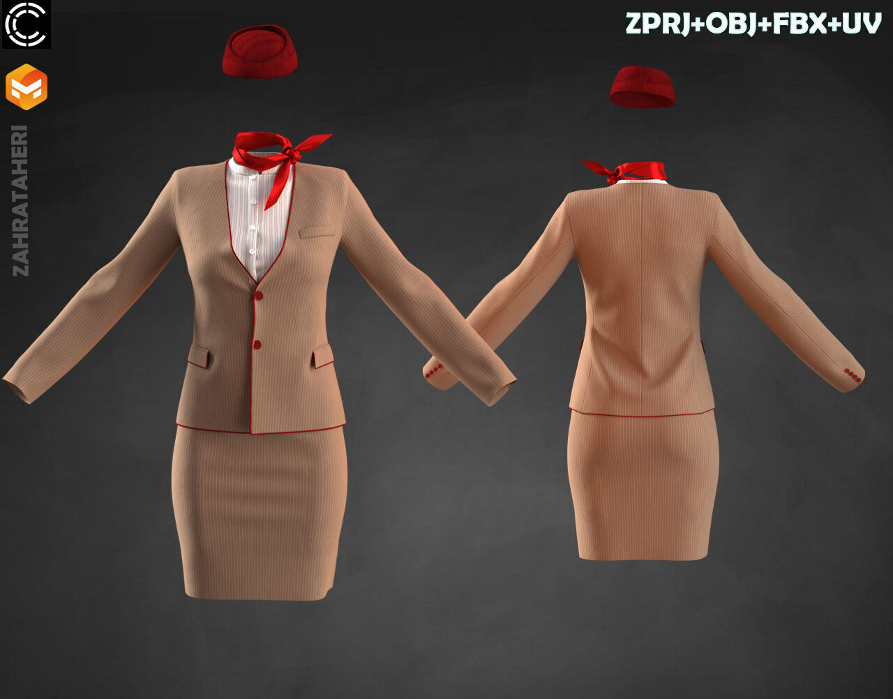 4 AIRLINE HOSTESS UNIFORM 3D model_12
