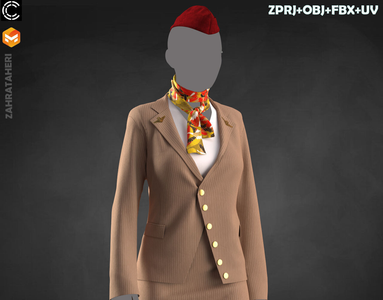 4 AIRLINE HOSTESS UNIFORM 3D model_25