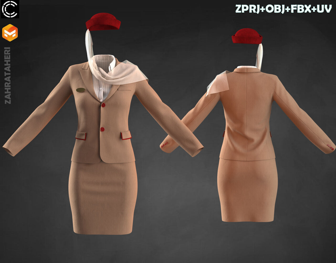 4 AIRLINE HOSTESS UNIFORM 3D model_8