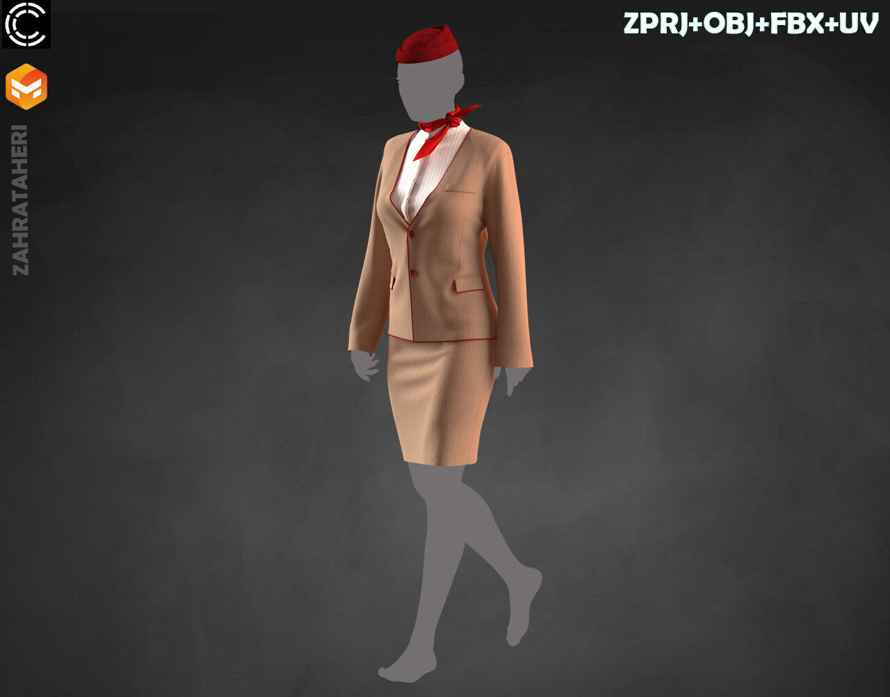 4 AIRLINE HOSTESS UNIFORM 3D model_17
