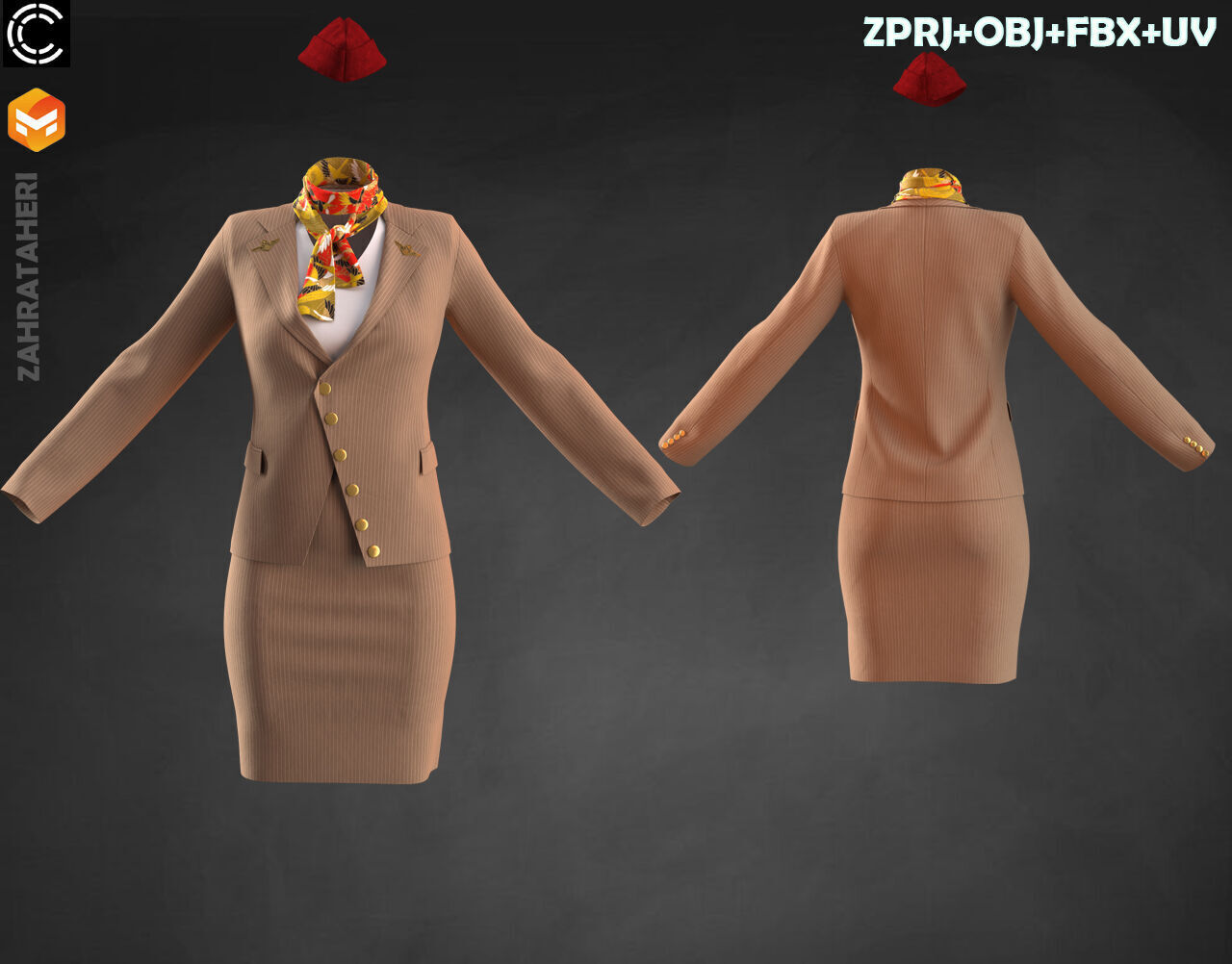 4 AIRLINE HOSTESS UNIFORM 3D model_19