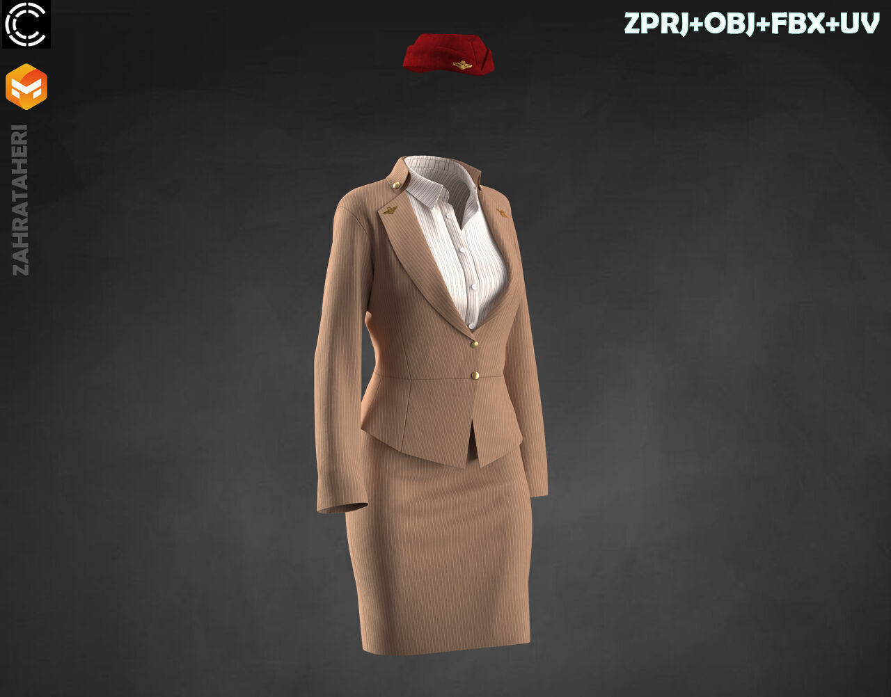 4 AIRLINE HOSTESS UNIFORM 3D model_7