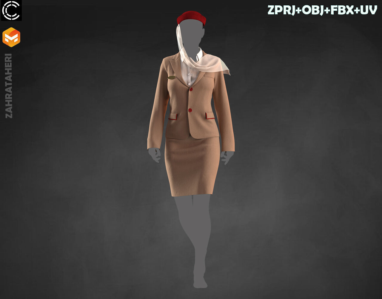 4 AIRLINE HOSTESS UNIFORM 3D model_11