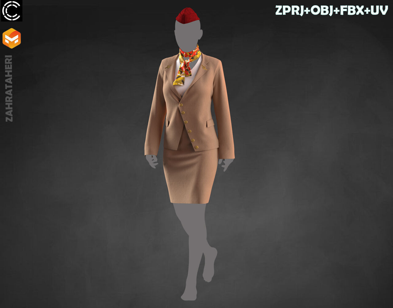 4 AIRLINE HOSTESS UNIFORM 3D model_24