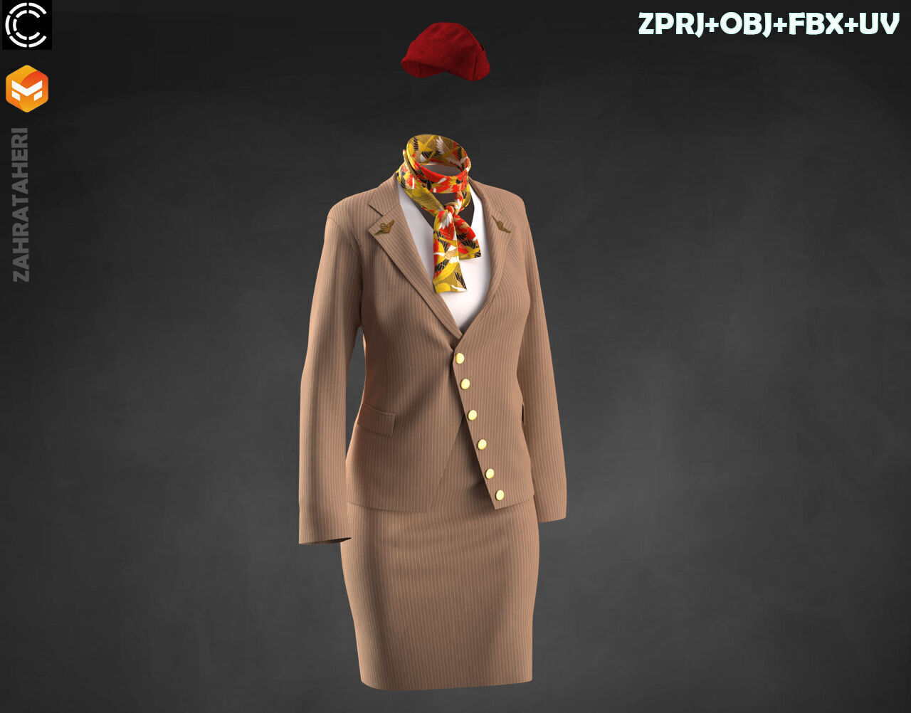 4 AIRLINE HOSTESS UNIFORM 3D model_14