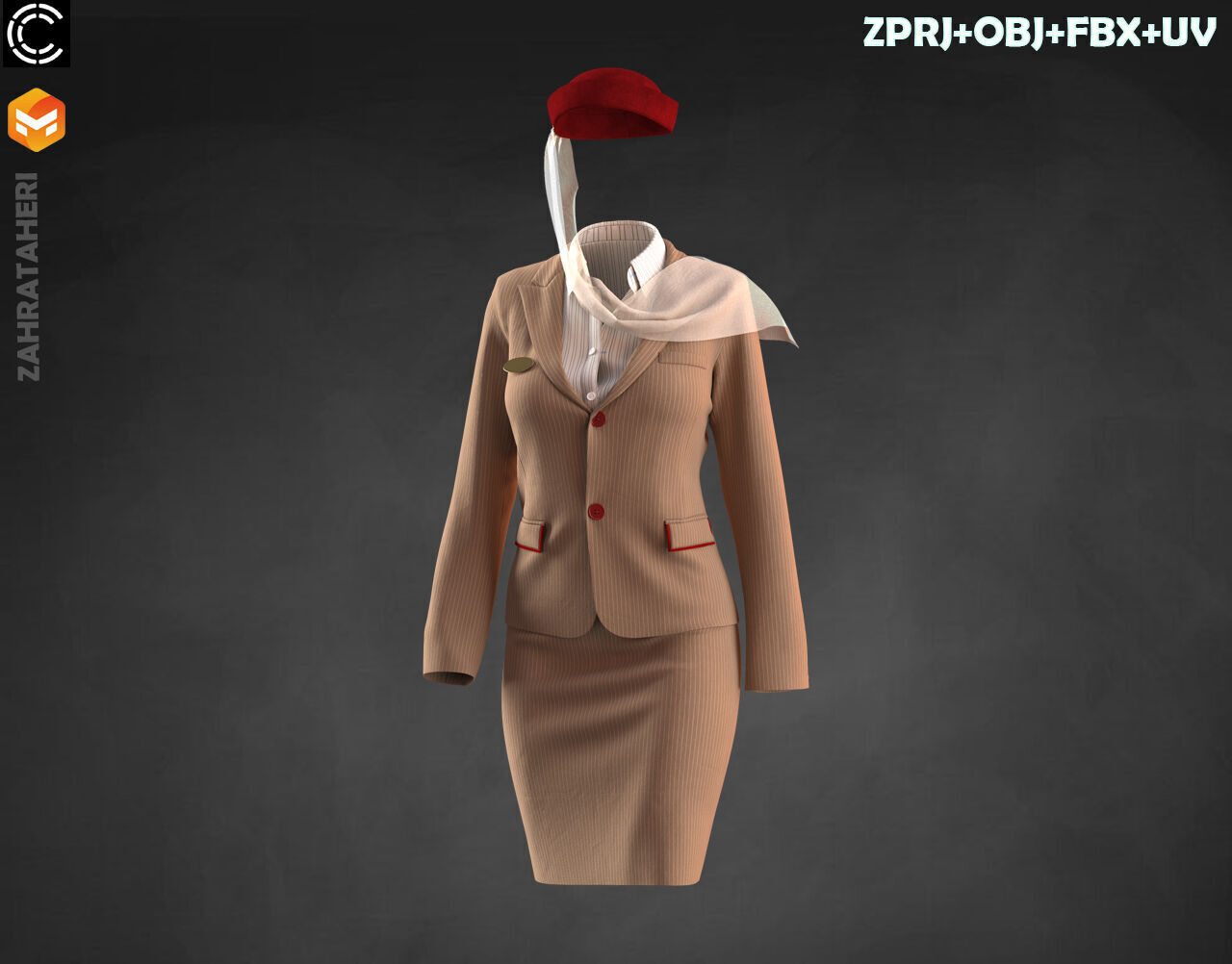 4 AIRLINE HOSTESS UNIFORM 3D model_30