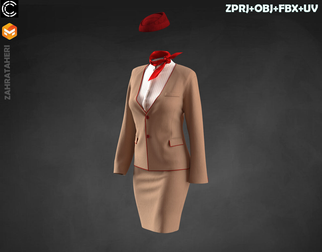4 AIRLINE HOSTESS UNIFORM 3D model_13