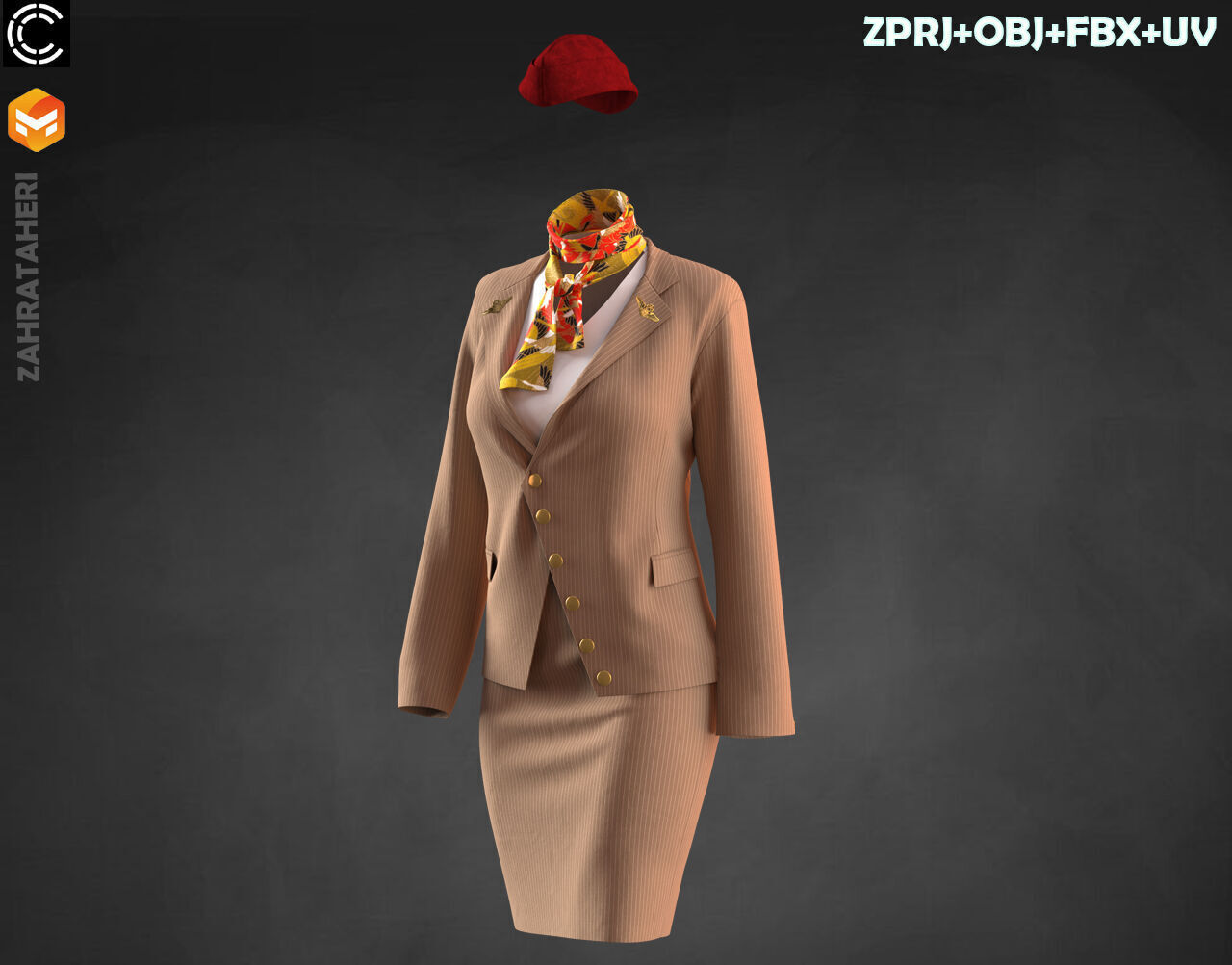 4 AIRLINE HOSTESS UNIFORM 3D model_21